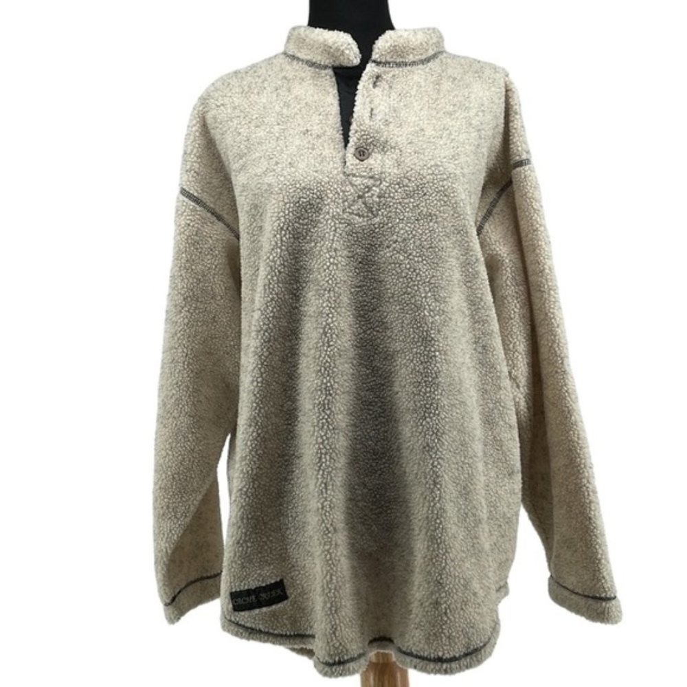 Cache creek neutral fuzzy Sherpa like jacket pullover oatmeal cottage relaxed